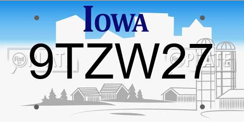 9TZW27 Iowa License Plate