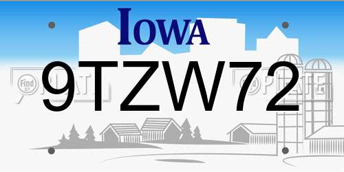 9TZW72 Iowa License Plate
