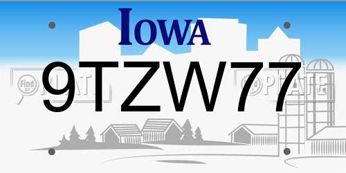 9TZW77 Iowa License Plate