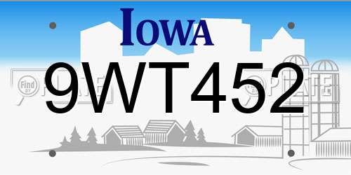 9WT452 Iowa License Plate