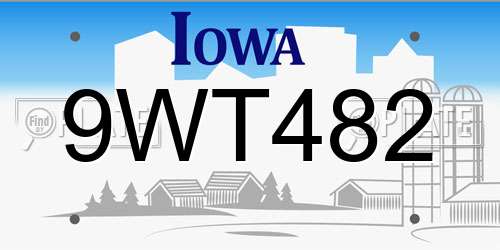 9WT482 Iowa License Plate