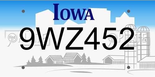 9WZ452 Iowa License Plate