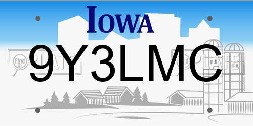 9Y3LMC Iowa License Plate