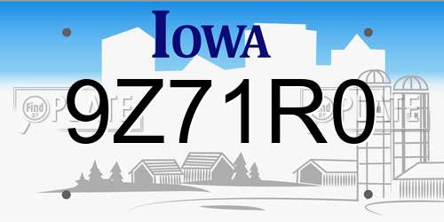 9Z71R0 Iowa License Plate