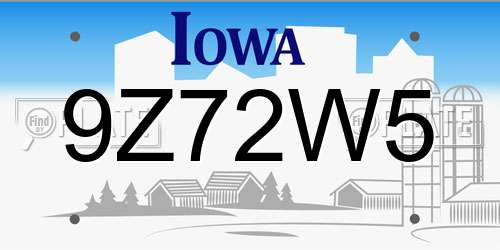9Z72W5 Iowa License Plate