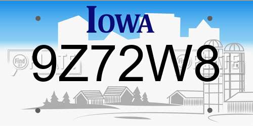 9Z72W8 Iowa License Plate