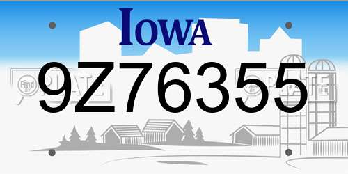 9Z76355 Iowa License Plate