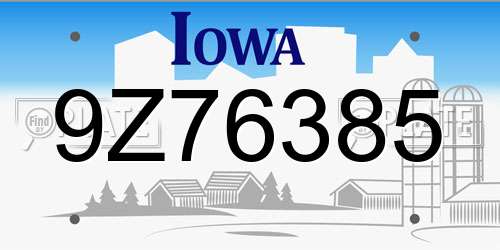 9Z76385 Iowa License Plate