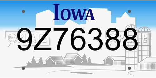 9Z76388 Iowa License Plate