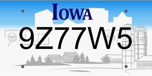 9Z77W5 Iowa License Plate