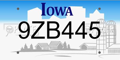 9ZB445 Iowa License Plate