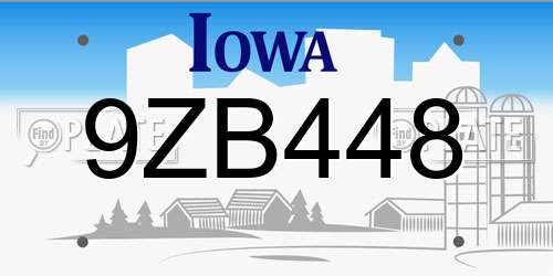 9ZB448 Iowa License Plate