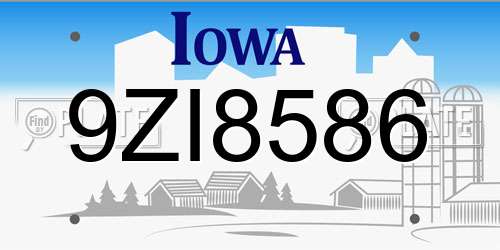 9ZI8586 Iowa License Plate
