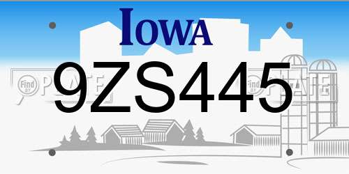 9ZS445 Iowa License Plate