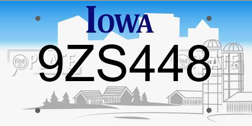 9ZS448 Iowa License Plate