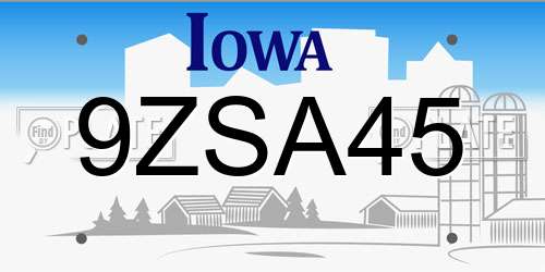 9ZSA45 Iowa License Plate