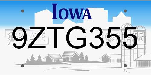 9ZTG355 Iowa License Plate