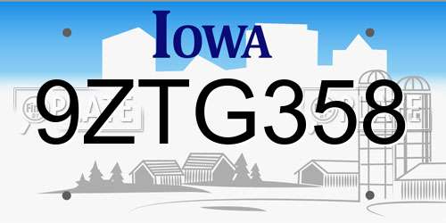 9ZTG358 Iowa License Plate