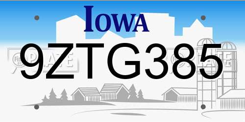 9ZTG385 Iowa License Plate