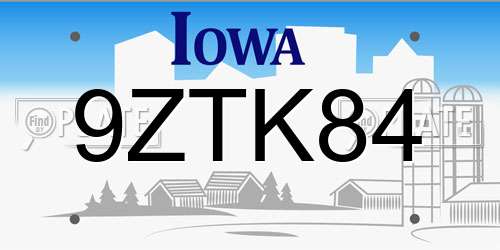 9ZTK84 Iowa License Plate