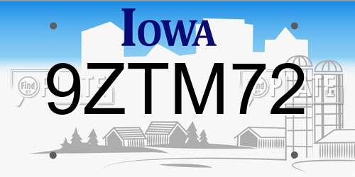9ZTM72 Iowa License Plate