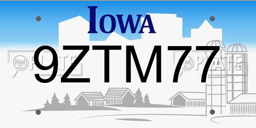 9ZTM77 Iowa License Plate