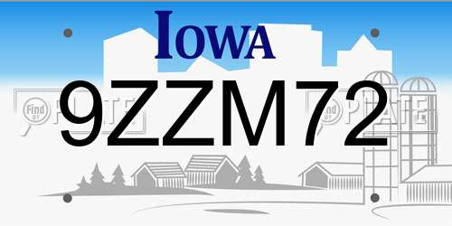 9ZZM72 Iowa License Plate