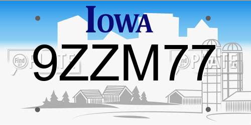 9ZZM77 Iowa License Plate