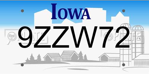 9ZZW72 Iowa License Plate
