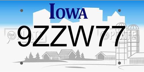 9ZZW77 Iowa License Plate