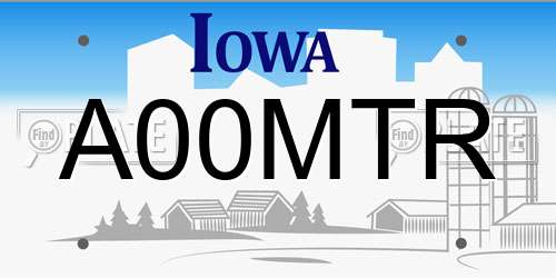 A00MTR Iowa License Plate
