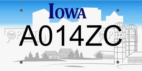 A014ZC Iowa License Plate