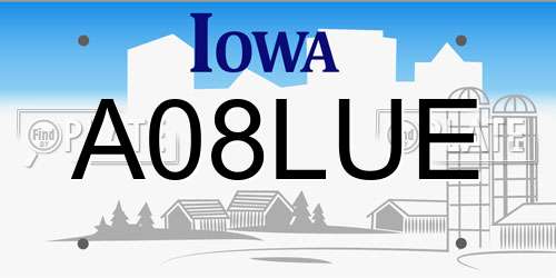 A08LUE Iowa License Plate