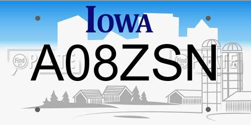 A08ZSN Iowa License Plate