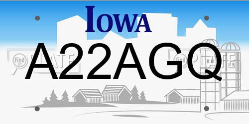 A22AGQ Iowa License Plate
