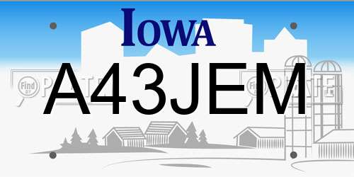 A43JEM Iowa License Plate