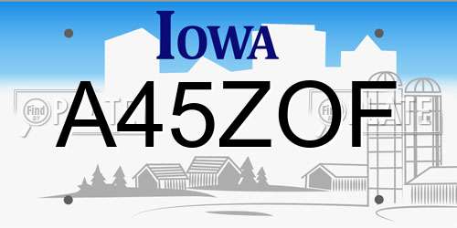 A45ZOF Iowa License Plate