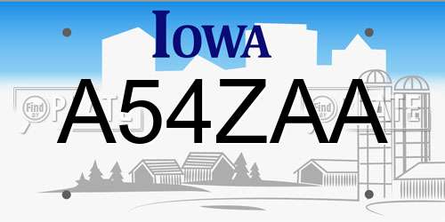 A54ZAA Iowa License Plate