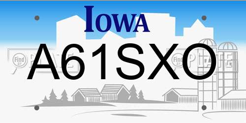A61SXO Iowa License Plate