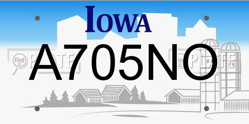 A705NO Iowa License Plate