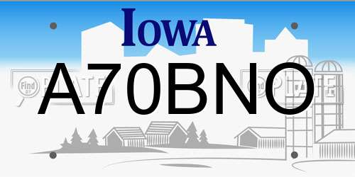 A70BNO Iowa License Plate