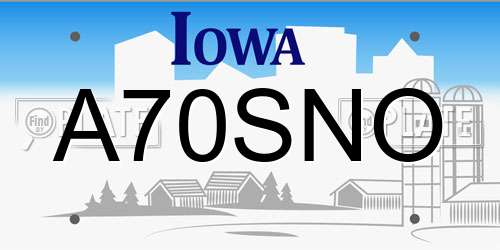 A70SNO Iowa License Plate