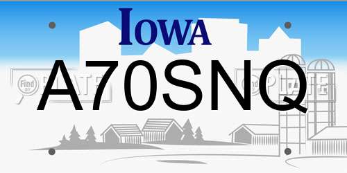 A70SNQ Iowa License Plate