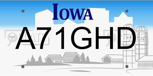 A71GHD Iowa License Plate