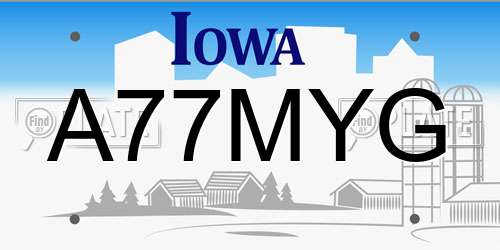 A77MYG Iowa License Plate