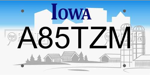 A85TZM Iowa License Plate
