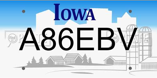 A86EBV Iowa License Plate
