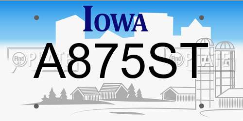 A875ST Iowa License Plate