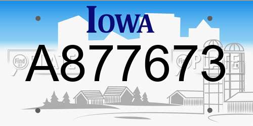 A877673 Iowa License Plate