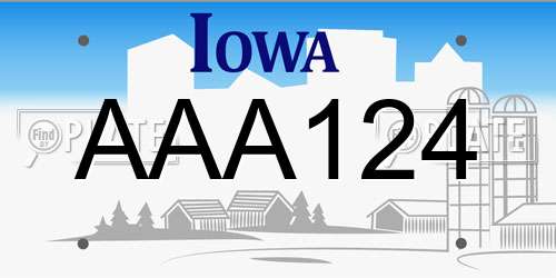 AAA124 Iowa License Plate